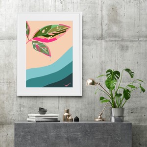 【おしゃれアートポスター】ボタニカル 観葉植物 ポップイラスト 海 波 A4 A3 A2