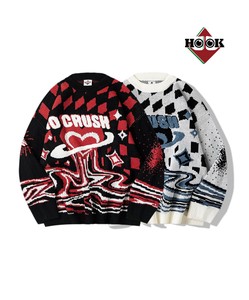 【HOOK】-original- レトロ調溶けるハート配色ニットプルオーバー ニット メンズ セーター