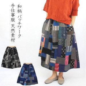 「2024新作」　型染め　和柄　パッチワーク　ギャザースカート