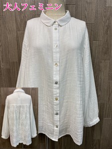 Button Shirt/Blouse Double Gauze Embroidered Switching