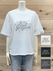 キャビアビーズ+ラメプリントロゴTシャツ レディース