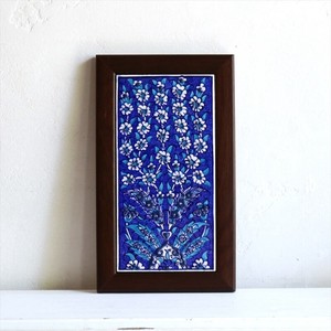 トルコ手書き陶器 ミニタイル1枚額 H24×W14×D1.5cm プラムツリー ブルー
