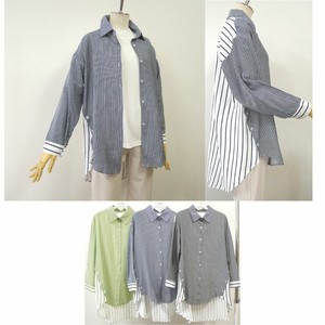 Button Shirt/Blouse Stripe Buttons Switching 2024 Spring/Summer