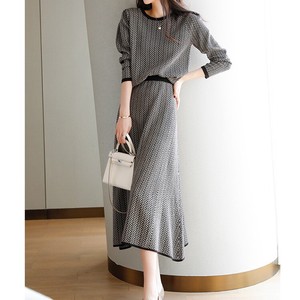 Skirt Suit Knitted Plain Color Long Sleeves Ladies