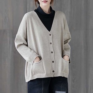 Cardigan Knitted Plain Color Long Sleeves V-Neck Cardigan Sweater Ladies'