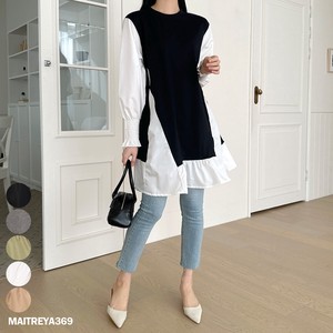Casual Dress Color Palette Bicolor Long Gathered Sleeves One-piece Dress