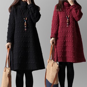 Casual Dress Plain Color Long Sleeves High-Neck One-piece Dress Ladies'