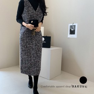 24ss NEW ツイードロングノースリーブワンピース 韓国ファッション
