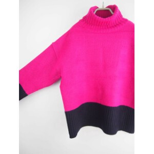 T-shirt Pullover Bicolor Shaggy Wide Turtle Neck Autumn/Winter 2023 New Color