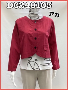 Jacket Plain Color Collarless Tops Ladies NEW