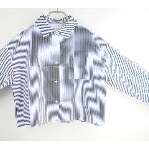 Button Shirt/Blouse Shirtwaist Cropped Stripe Cotton 2024 Spring/Summer