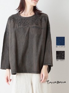 Button Shirt/Blouse Cotton Indigo Embroidered