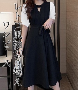 【2024新作】ワンピース 袖切り替えワンピ レトロ風  韓国ファッション
