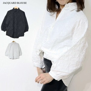 Button Shirt/Blouse Puffy Jacquard Puff Sleeve Spring