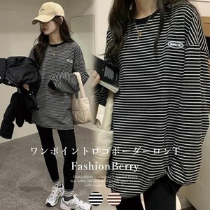【2024新作】ワンポイントロゴ ボーダーロンT 韓国ファッション