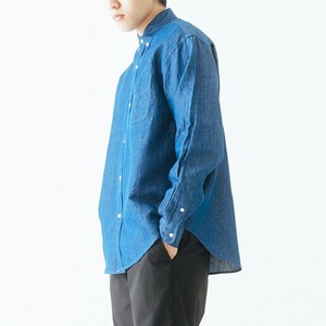 【ユニセックス】コットンリネンライトデニム - ボタンダウンシャツ