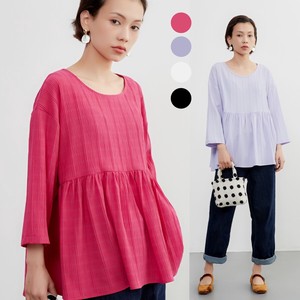 Button Shirt/Blouse Pullover Jacquard Gathered Sleeves Spring/Summer