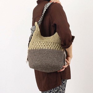 ★ 【COOCO クーコ】ペーパーx柄テープフリンジワンショルダーバッグ SALE かごバッグ 夏
