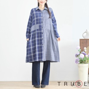 Button Shirt/Blouse Plaid L One-piece Dress M 【2024NEW】