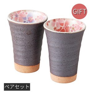 ギフト 粉引舞桜ペアフリーカップ 日本製  美濃焼