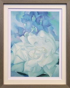 アートパネル　ジョージア・オキーフ Georgia O’Keeffe WHITE ROSE WITH LARKSPUR NO. 2,1927