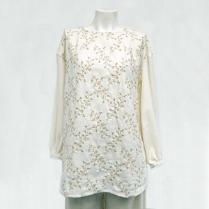 Button Shirt/Blouse Floral Pattern Gathered Blouse Cotton Embroidered