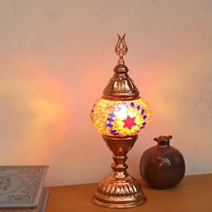 トルコランプ モザイクテーブルランプ 小さめのガラス 直径11cm  高さ31cm　カラフル  ローズカラーの灯具