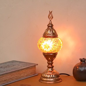 トルコランプ モザイクテーブルランプ 小さめのガラス 直径11cm  高さ31cm　オレンジ ローズカラーの灯具