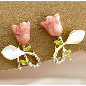 Pierced Earrings Resin Post Earrings Pink