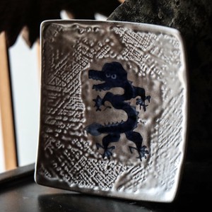 Small Plate Silver Arita ware Mamesara Slim Dragon 9cm Made in Japan
