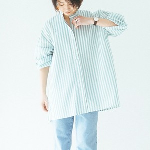 Button Shirt/Blouse Front Stripe Cotton Ladies'