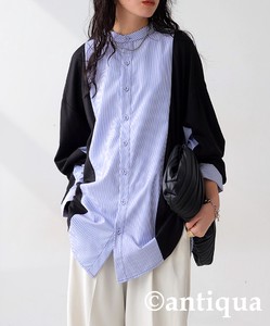 Antiqua Button Shirt/Blouse Long Sleeves Docking Tops Ladies'