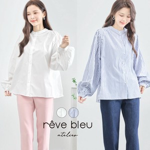 Button Shirt/Blouse Balloon Sleeve Blouse Stand-up Collar L 【2024NEW】