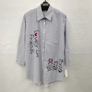 Button Shirt/Blouse Spring/Summer Cat Long Embroidered