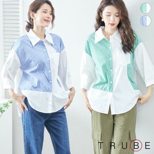Button Shirt/Blouse Stripe L Switching