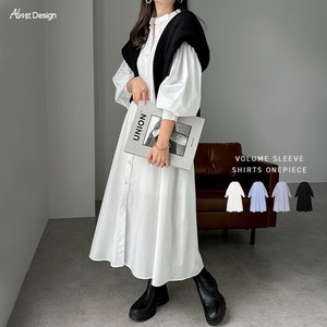 Casual Dress Voluminous Sleeve Stripe Band Collar