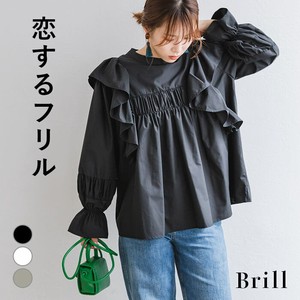 Button Shirt/Blouse Frilled Blouse Puff Sleeve