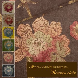 有輪商店 YUWA 麻 ロイヤルソフト ”Flowers cintz” [E:Burgundy] / 全6色 / 生地 布 /449922
