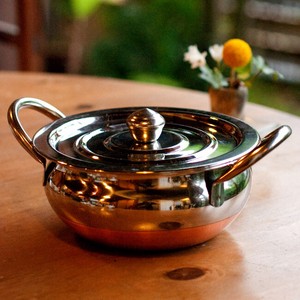【蓋と持ち手付き】ハンディ - インドの鍋【直径約17.5cm】