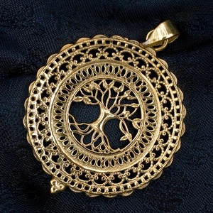 生命の木　Tree of Life のゴールドペンダントトップ -直径約4cm