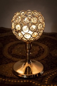 クリスタルガラスのアラビアンキャンドルホルダー - ゴールド【20cm×11cm】