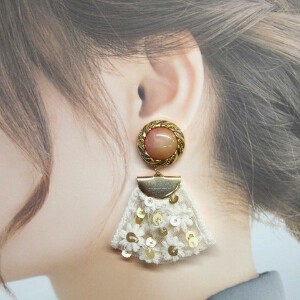 Pierced Earrings Gold Post Stitchwork Ribbon 1-pcs