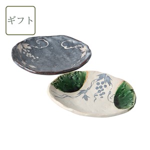 [ギフト] 葡萄紋ペア楕円皿 美濃焼 日本製 手描き
