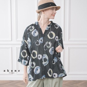 Button Shirt/Blouse Circle Pattern Printed Drawstring