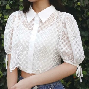 Button Shirt/Blouse Transparency Summer Spring Short Length
