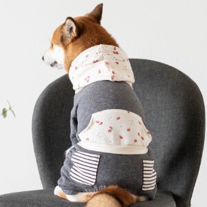 イチゴフードロンパース　ドッグウェア　犬服　リンクコーデ　日本製　made in japan　お揃い　ペット服
