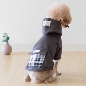 チェックポケットパーカー　ドッグウェア　犬服　リンクコーデ　日本製　made in japan　お揃い　ペット服