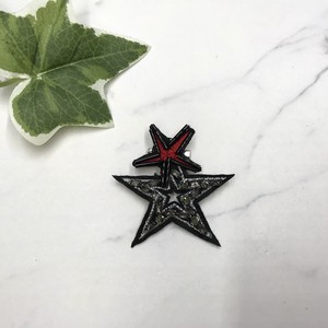 Brooch Red Star Stars black Rhinestone Embroidered Brooch