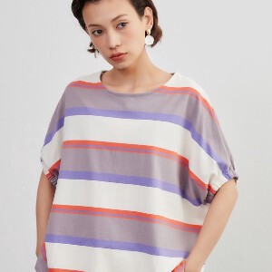 T-shirt Dolman Sleeve Pullover T-Shirt Tops Border Short-Sleeve