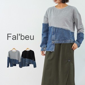 T-shirt Pullover Mixing Texture Cotton Denim Switching 2-colors 【2024NEW】